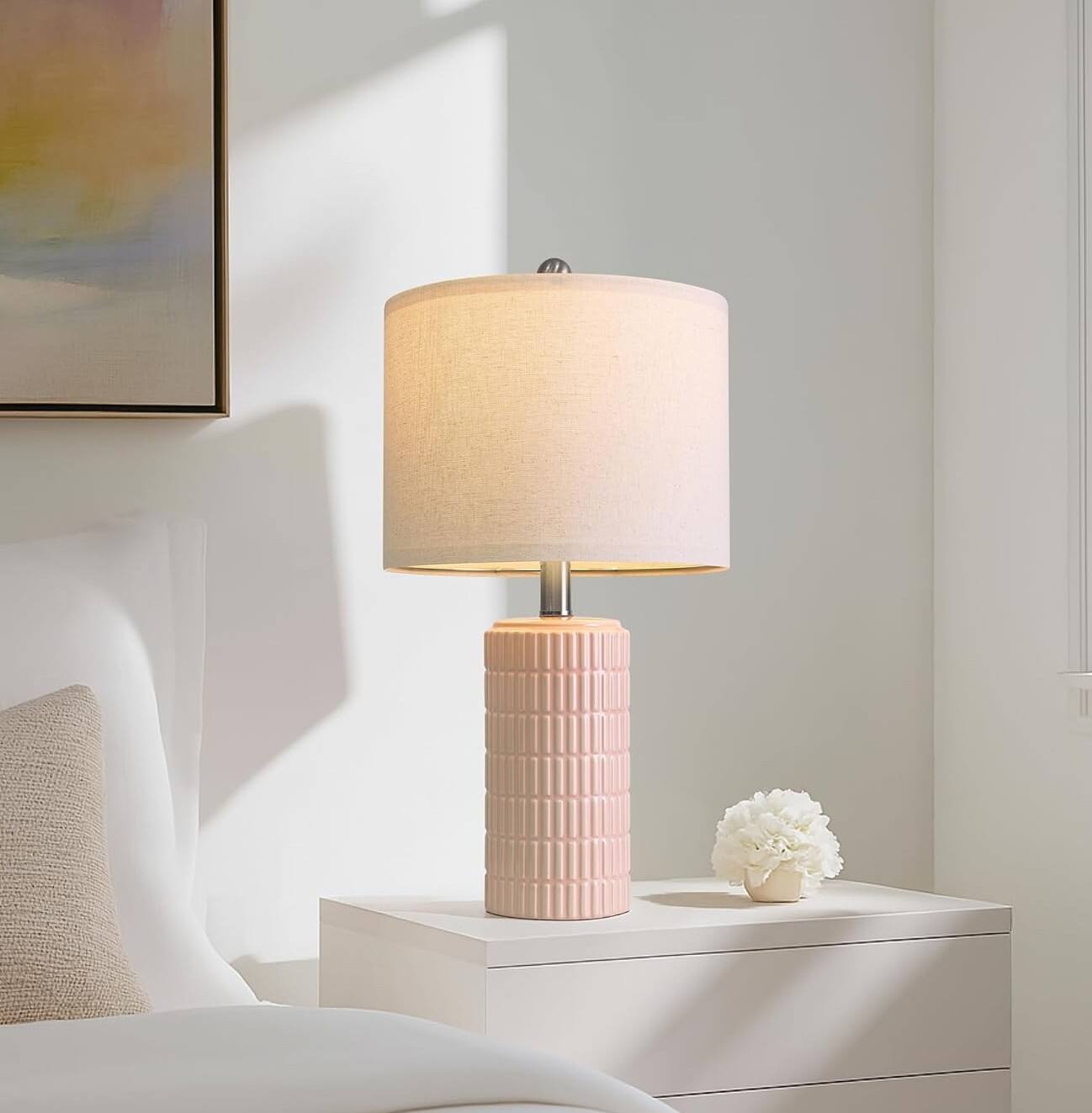 Alt View 3. FINEAK - Modern Ceramic Table Lamps Set of 2 for Stylish Home Decor - Light Pink.