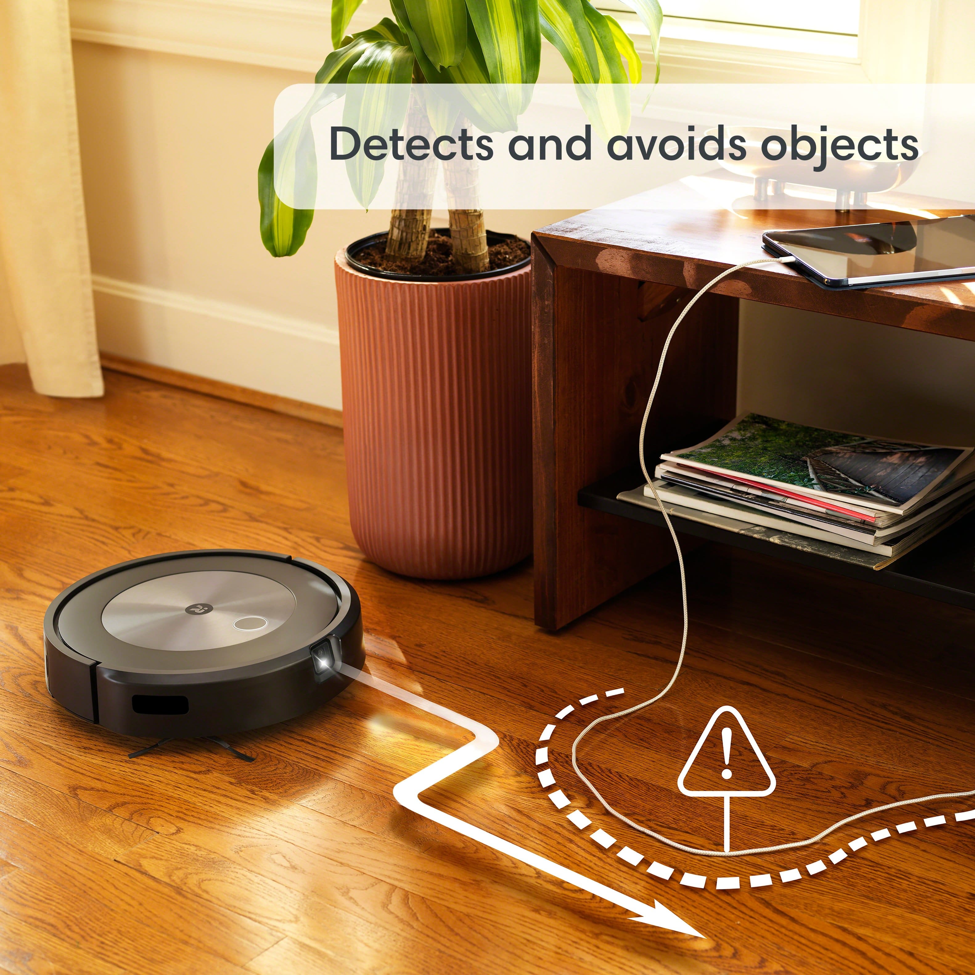 Detects and avoids objects.