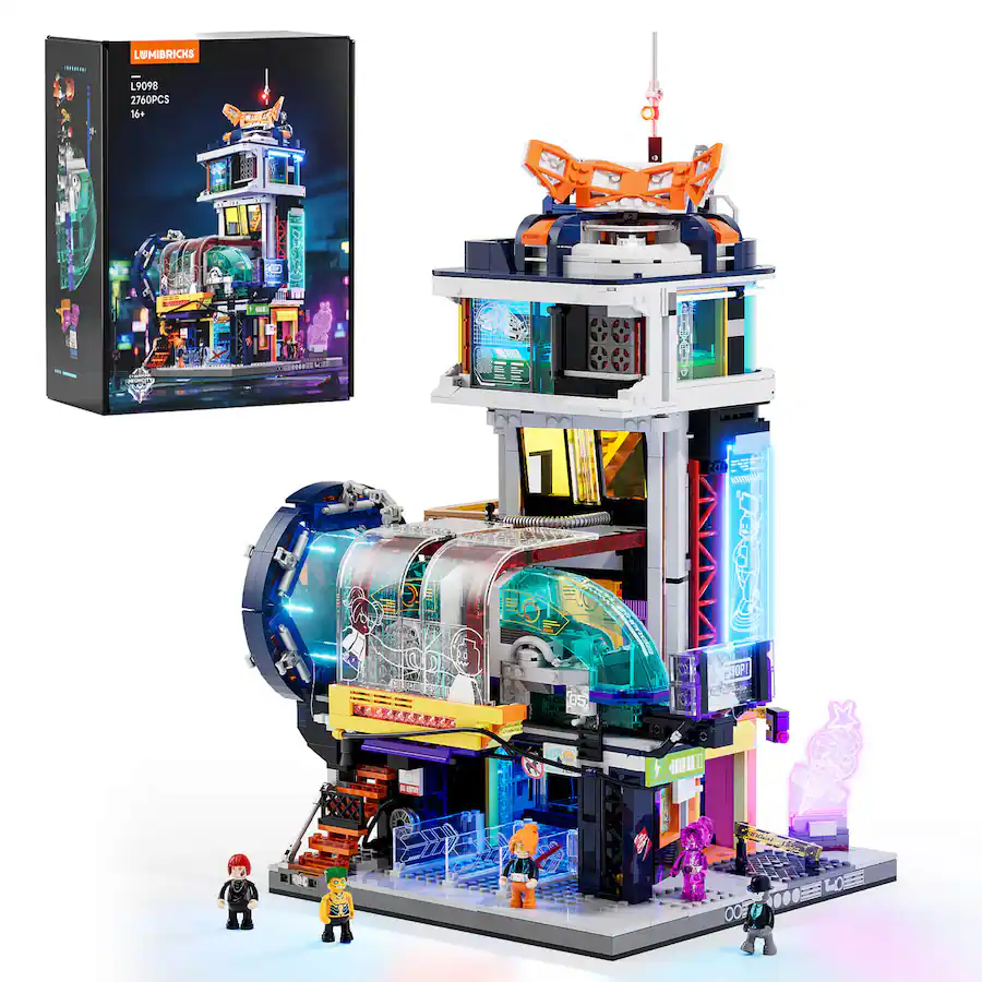 Modular Train Set Lumibricks Cyberpunk Floating Train Station Building Set with LED ...