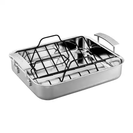 Front. Demeyere - Demeyere Industry 5-Ply Stainless Steel 15.7 X 13.3-inch Roasting Pan - Stainless Steel.