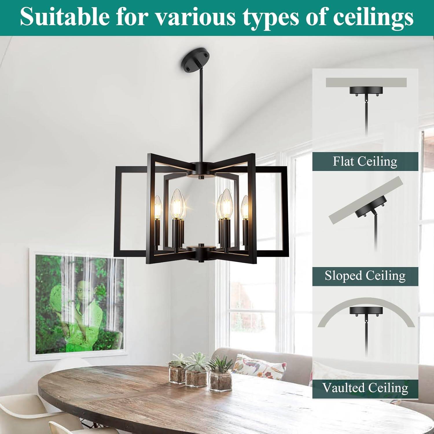 Suitable for various types of ceilings

- Flat Ceiling
- Sloped Ceiling
- Vaulted Ceiling