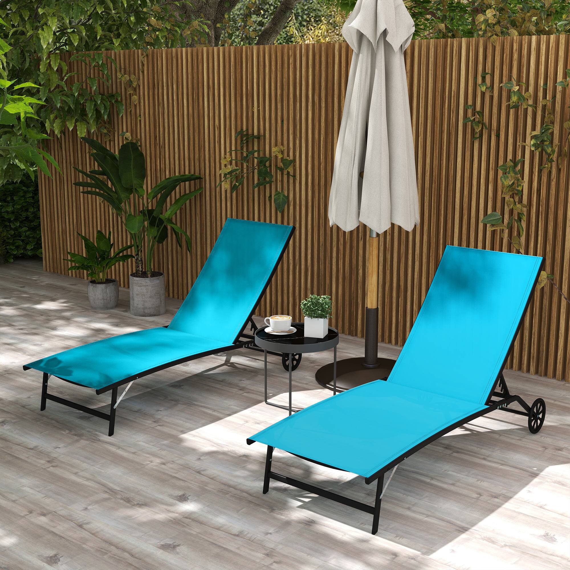 Alt View 1. Outsunny - Chaise Lounge Outdoor, 2 Piece Lounge Chair with Wheels, Tanning Chair with 5 Adjustable Positions for Patio, Beach - Blue.