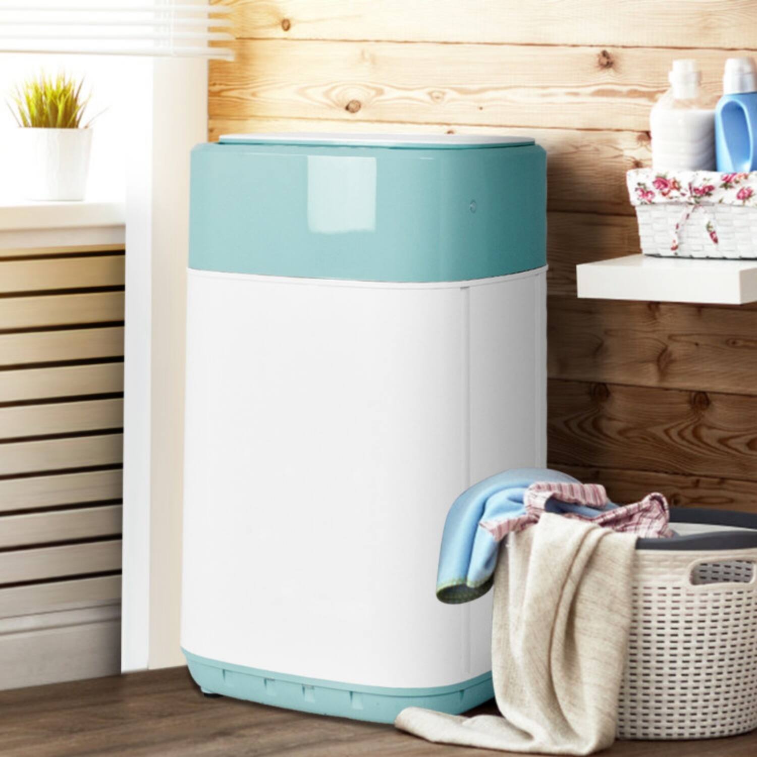 Angle. LUCKY ONE - 8 lbs Freestanding Portable Fully Automatic Washer with Drain Pump - Green.