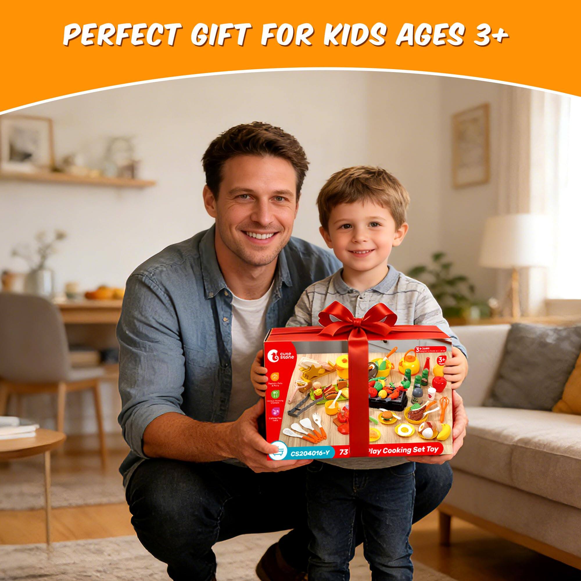 PERFECT GIFT FOR KIDS AGES 3+  
cute stone  
com  
Markets - aux  
12000  
CS204016-Y 73  
lay Cooking Set Toy