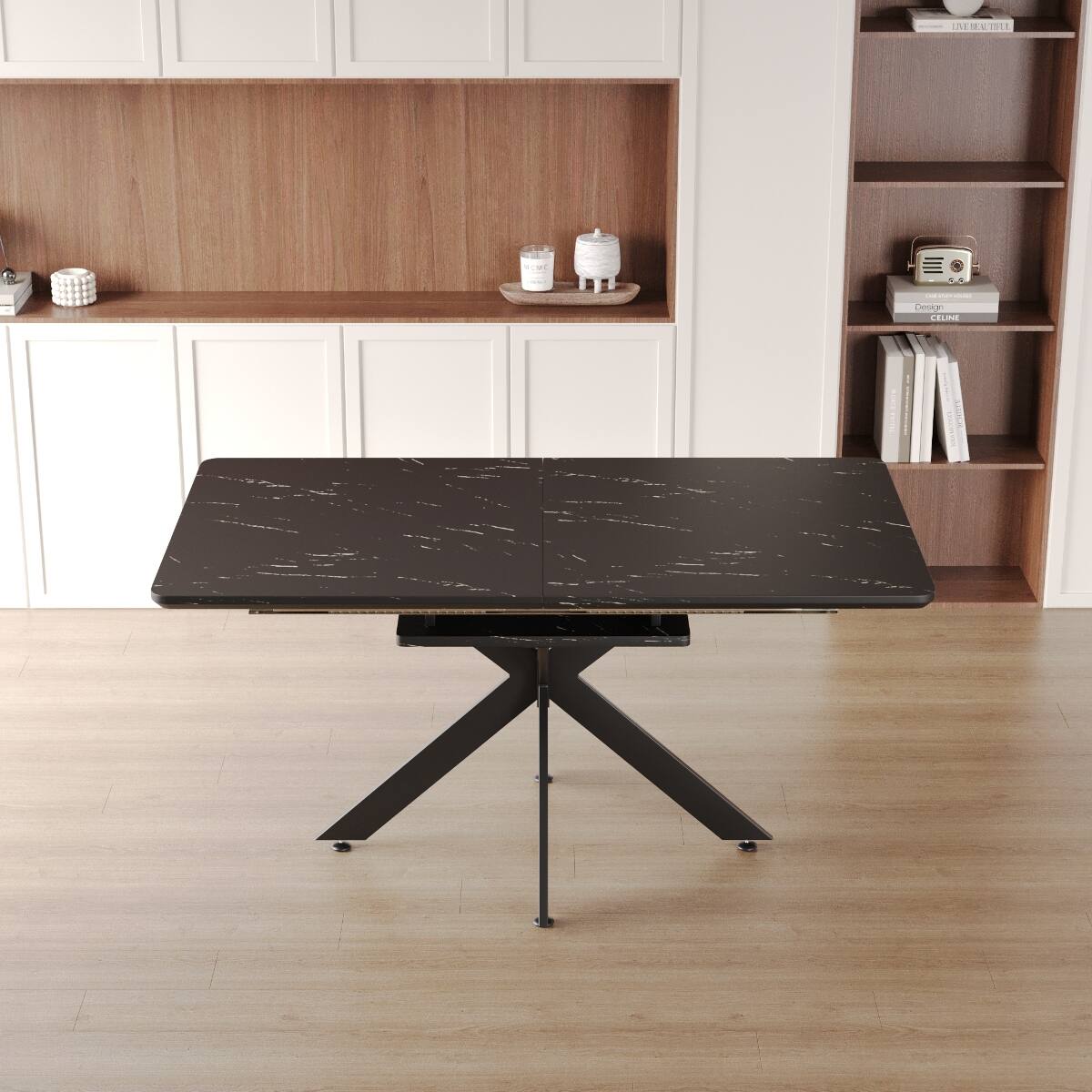 Loheer Extendable Dining Table, Large MDF Table with X Shaped Metal ...