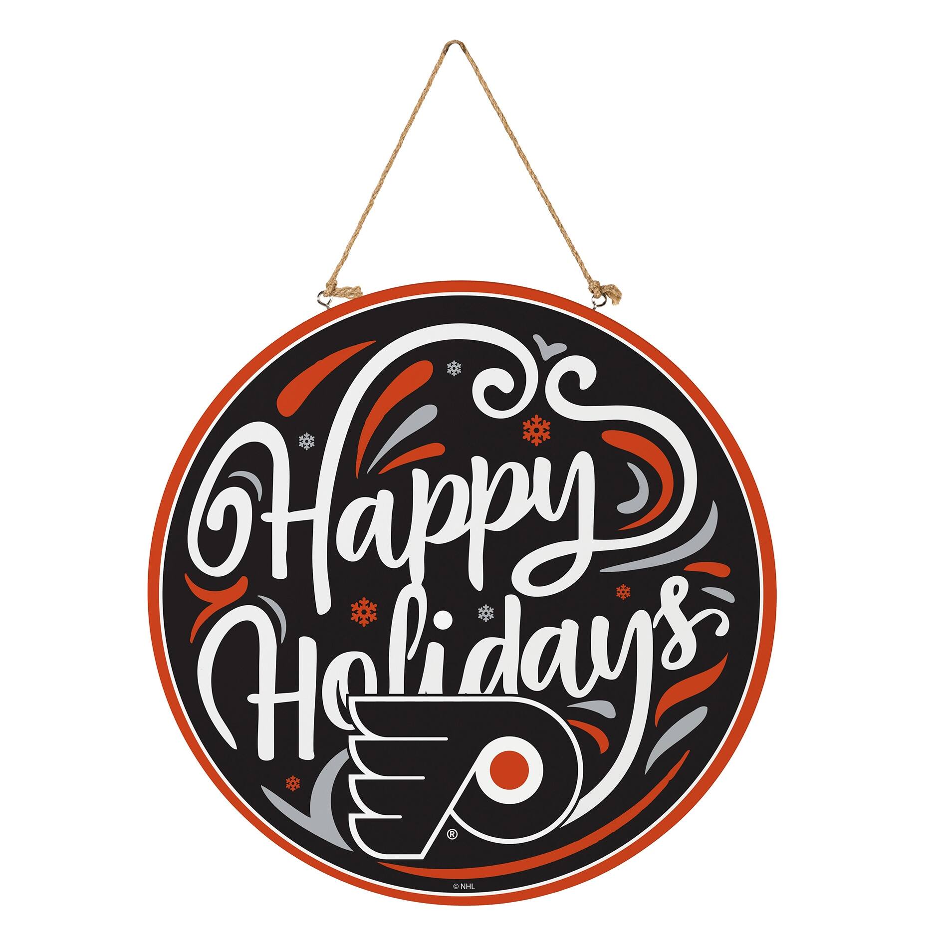 Alt View 2. Evergreen Enterprises - Philadelphia Flyers 18" Happy Holidays Wooden Round Door Sign - Multicolor.