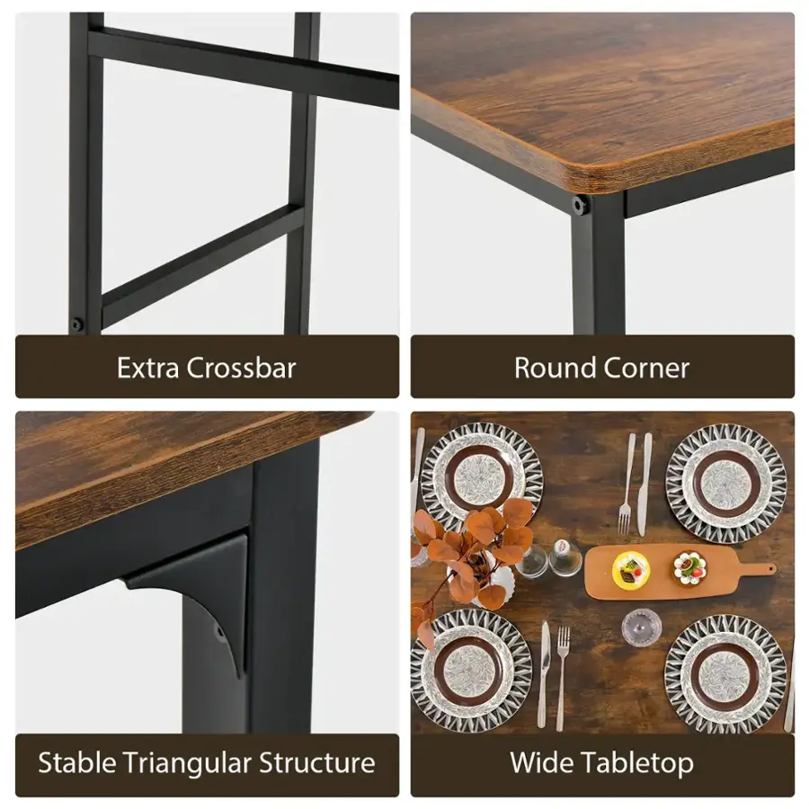 Extra Crossbar, Round Corner, Stable Triangular Structure, Wide Tabletop