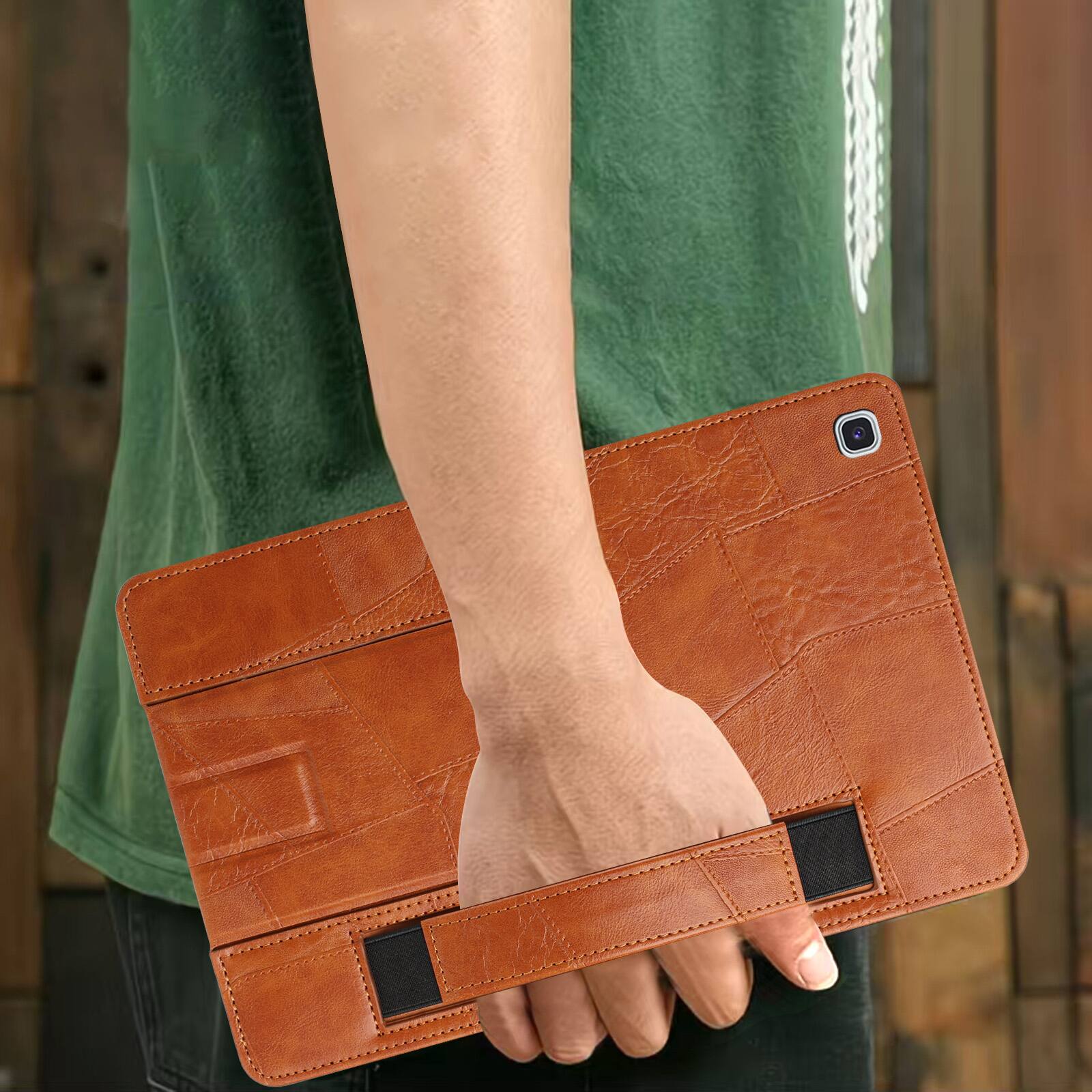 Alt View 1. Dteck - Leather Texture Case for Samsung Galaxy Tab S6 Lite, Shockproof Cover with Multi-Angle Stand and Secure Hand Strap - Brown.
