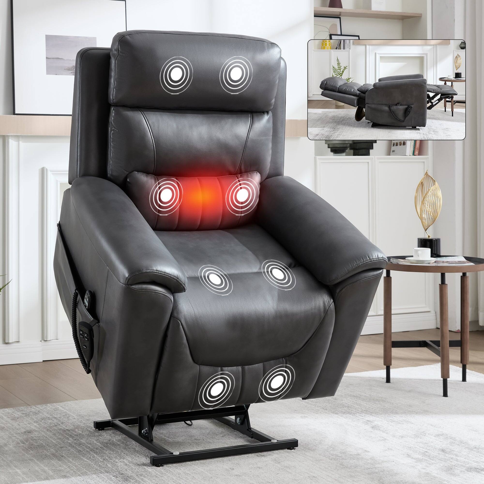 Alt View 1. Boyel Living - Dark Gray Faux Leather Dual Motor Power Lift Recliner Chair, Infinite Position, 350 LBS, 8-Point Massage & Lumbar Heat - Black.