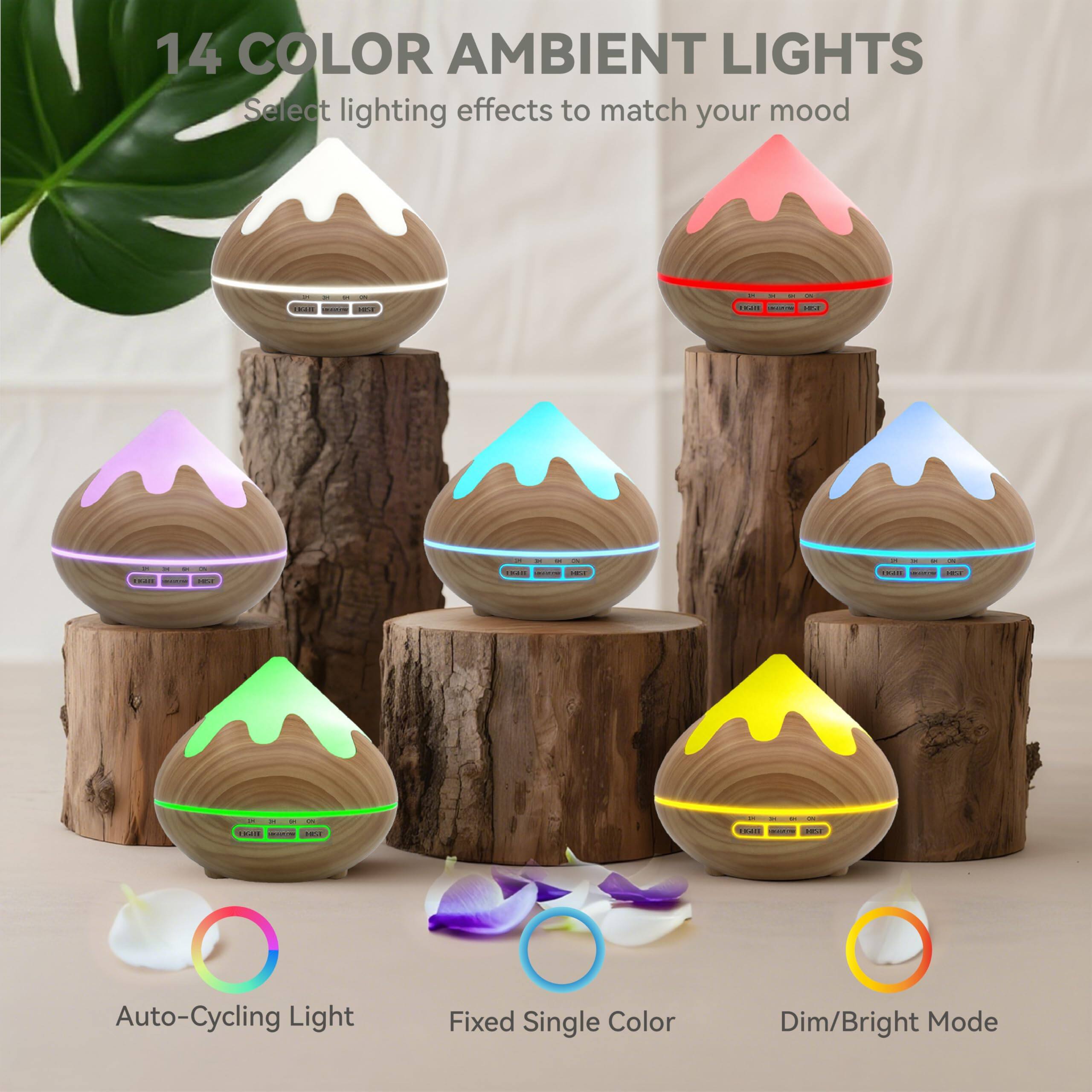 14 COLOR AMBIENT LIGHTS  
Select lighting effects to match your mood  

Auto-Cycling Light  
Fixed Single Color  
Dim/Bright Mode