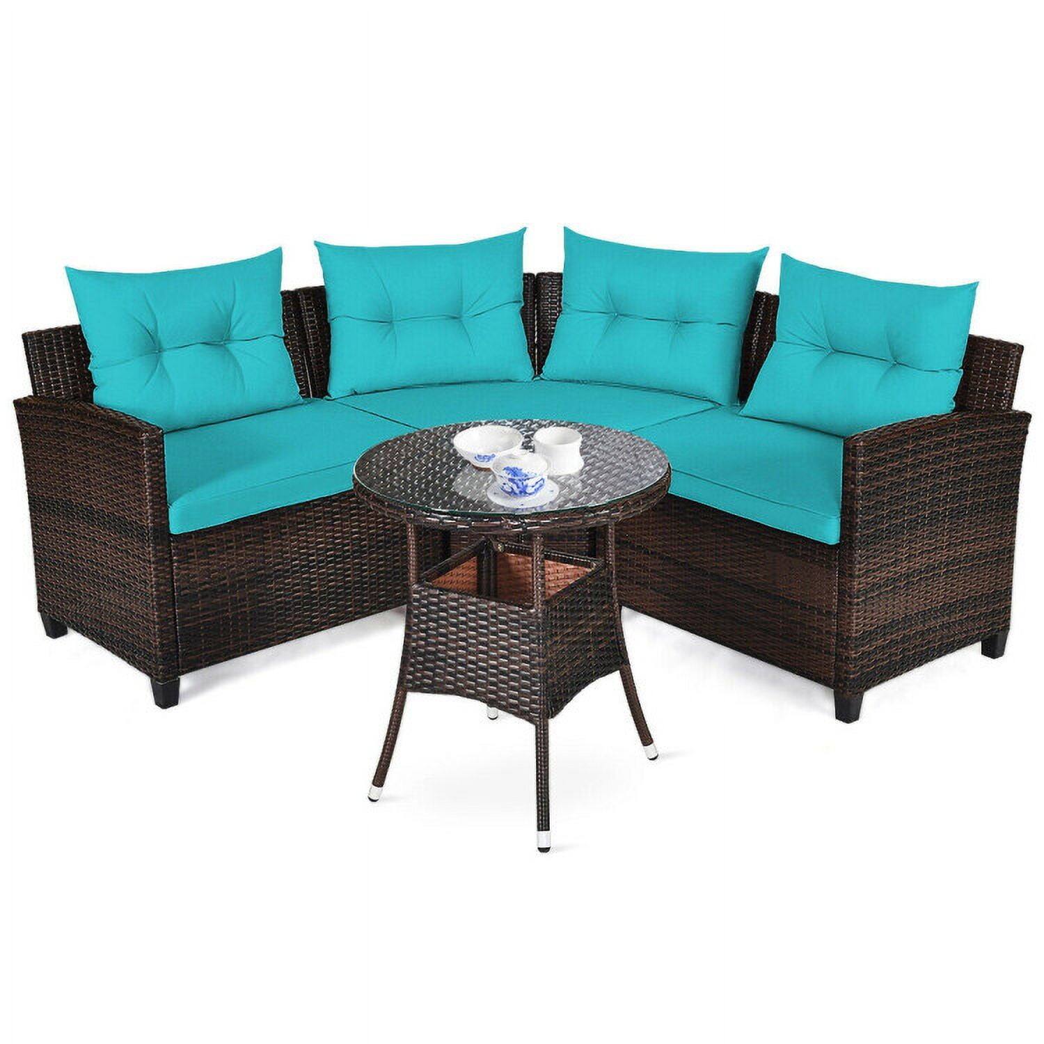 Alt View 1. Kadyn - 4 Pcs Outdoor Cushioned Rattan Furniture Set-Turquoise, Patio Seating Conversation Set - Blue.