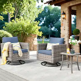 Ovios - 3 PCS Patio Furniture Set Swivel Rocking Chairs Wicker Glider Chairs with Side Table - Denim Blue