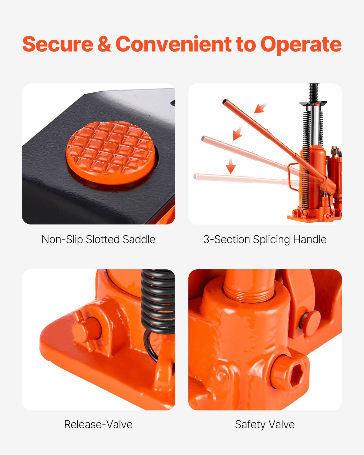 Secure & Convenient to Operate  
Non-Slip Slotted Saddle  
3-Section Splicing Handle  
Release-Valve  
Safety Valve