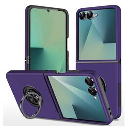 Kitcheniva - Rubber Dual Layer Magnetic Ring Stand Case With Tempered Glass For Samsung Z Flip7 - Dark Purple