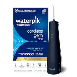 Waterpik - Cordless Gem 5100 Rechargeable Water Flosser, 2 Settings, Easy Spin Tip Rotation, ADA Accepted - Blue