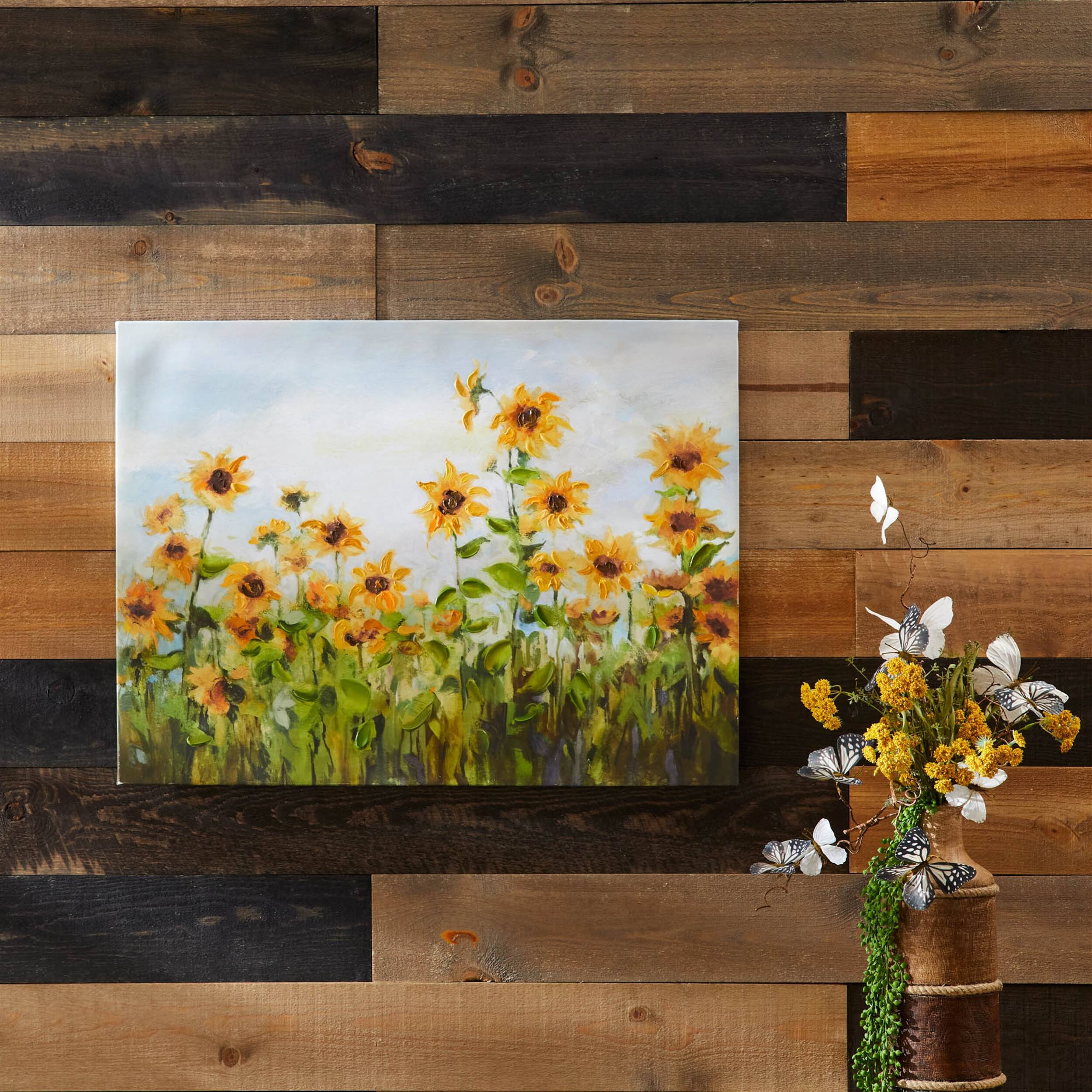 Angle. BreeBe - Sunflower Field Canvas Wall Art 32"L - Yellow, Green.
