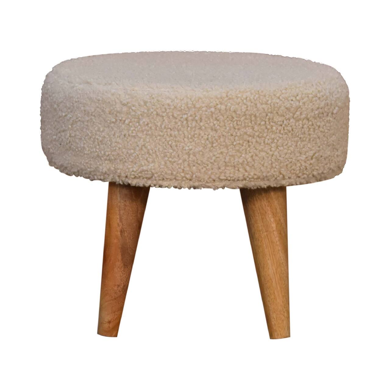 Front. Artisan Furniture - Artisan Furniture Solid Wood Cream Boucle Petite Footstool - Brown.
