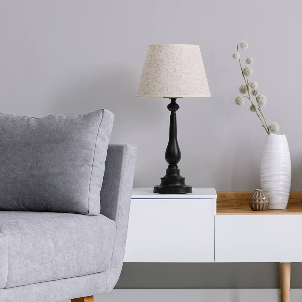 Alt View 2. Oumilen - Black Classic Table Lamp with Beige Fabric Shade, E26 Socket & UL Plug.