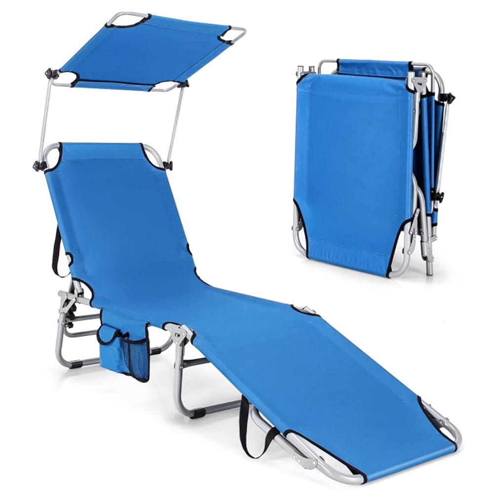Alt View 2. Kadyn - Outdoor Chaise Lounge Chair, Adjustable Outdoor Beach Patio Pool Recliner with Sun Shade-Navy - Blue.
