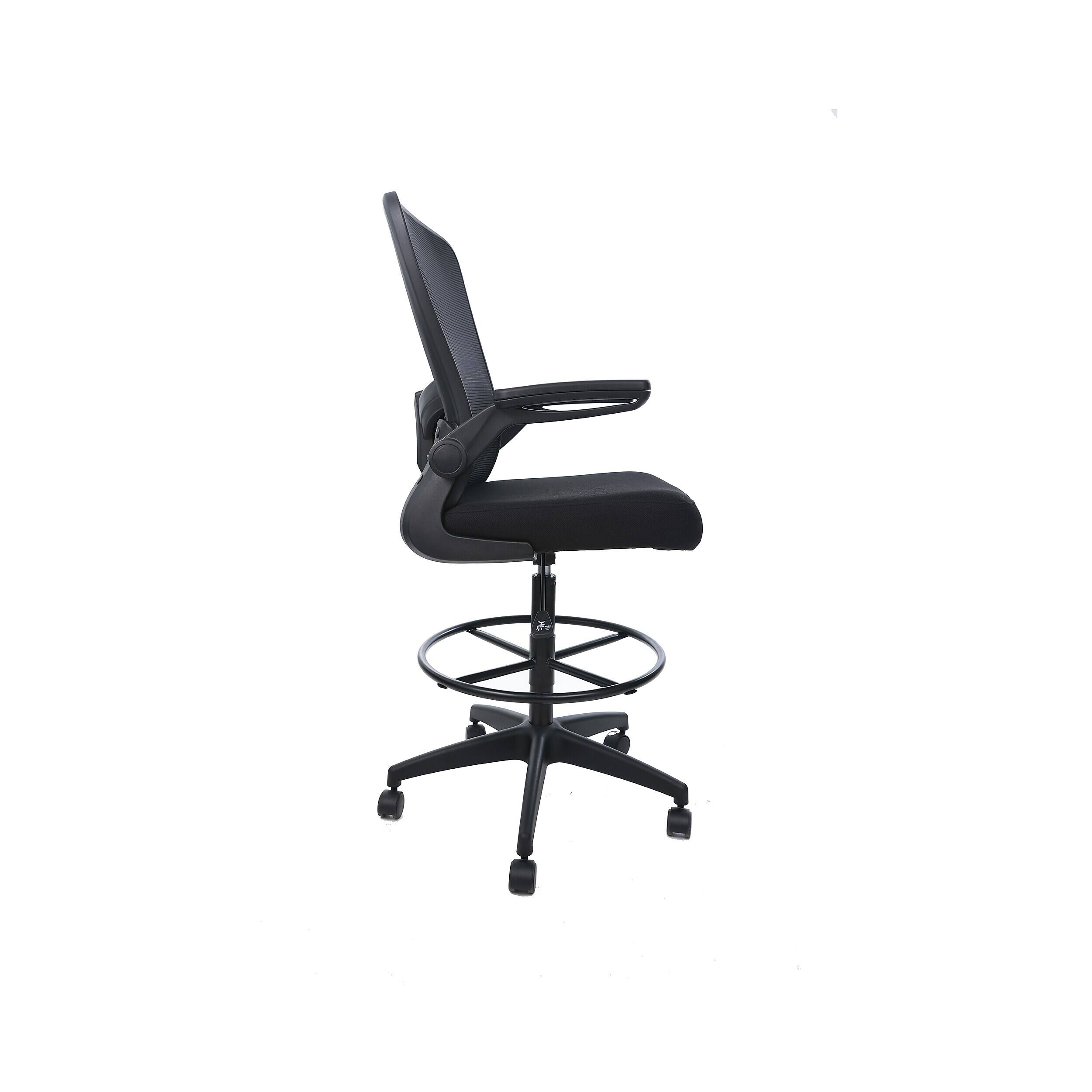 Alt View 4. Boss Office Products - Flip Arm Mesh/Fabric Chair with Footrest and Lumbar Support, Black (B16366BK-BK) - Black.