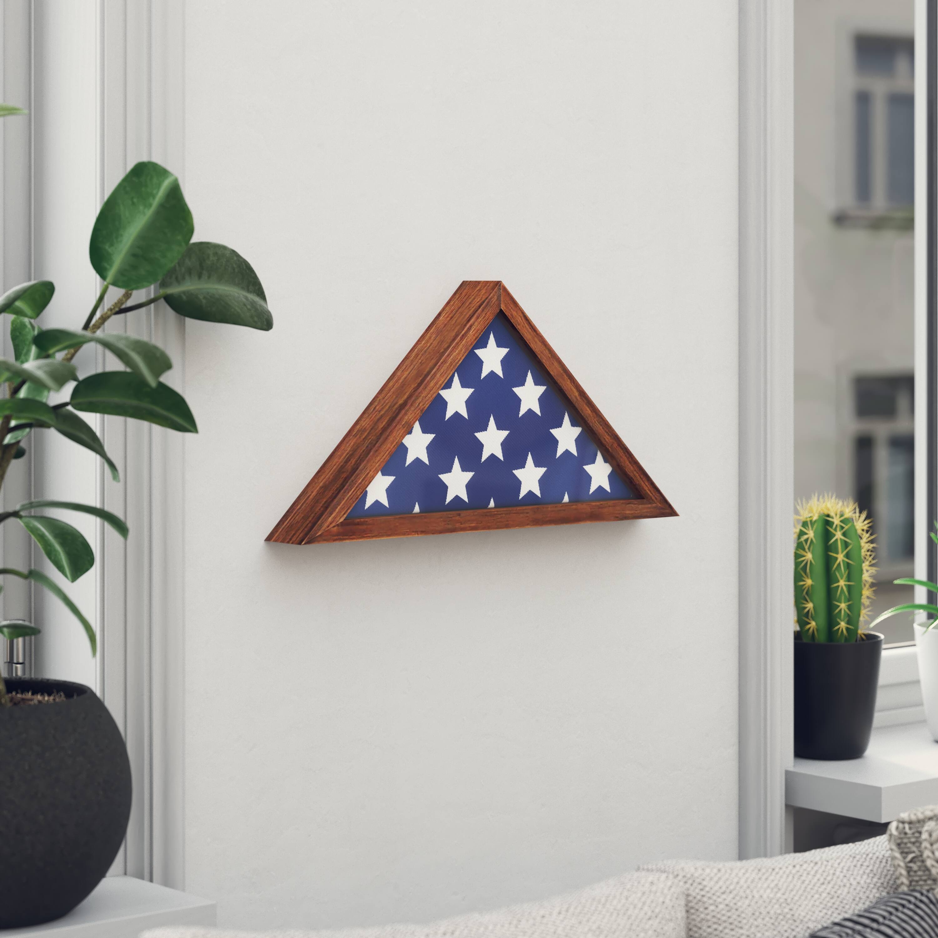 Alt View 3. Emma + Oliver - Norton Rustic Military Flag Shadow Box for 9.5' x 5' American Veteran Burial Flag - Wall Mount or Freestanding - Rustic Brown.