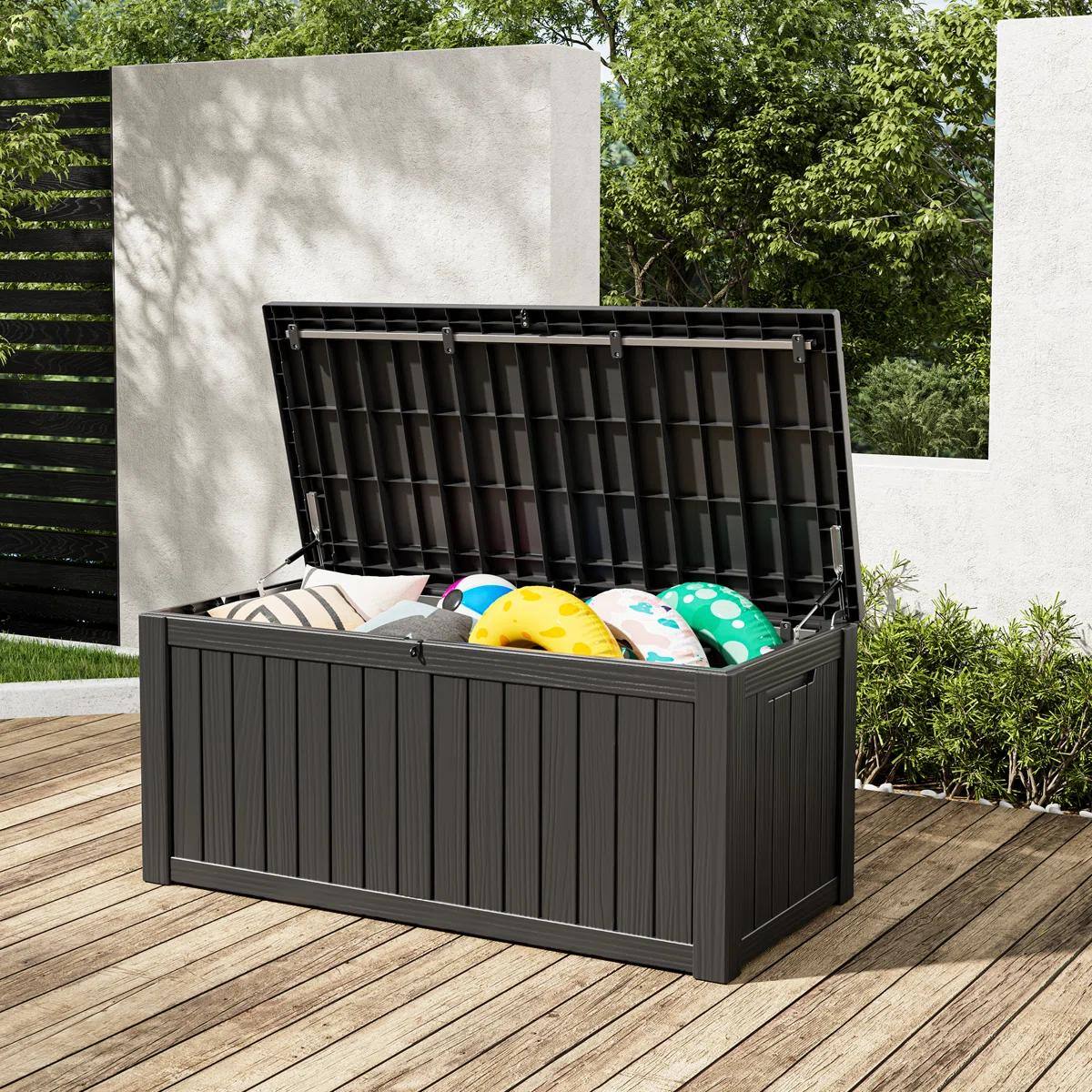 Angle. Yardgrace - 150 Gallon Waterproof Deck Box Lockable Patio Storage for Patio Furniture,Garden - Black.
