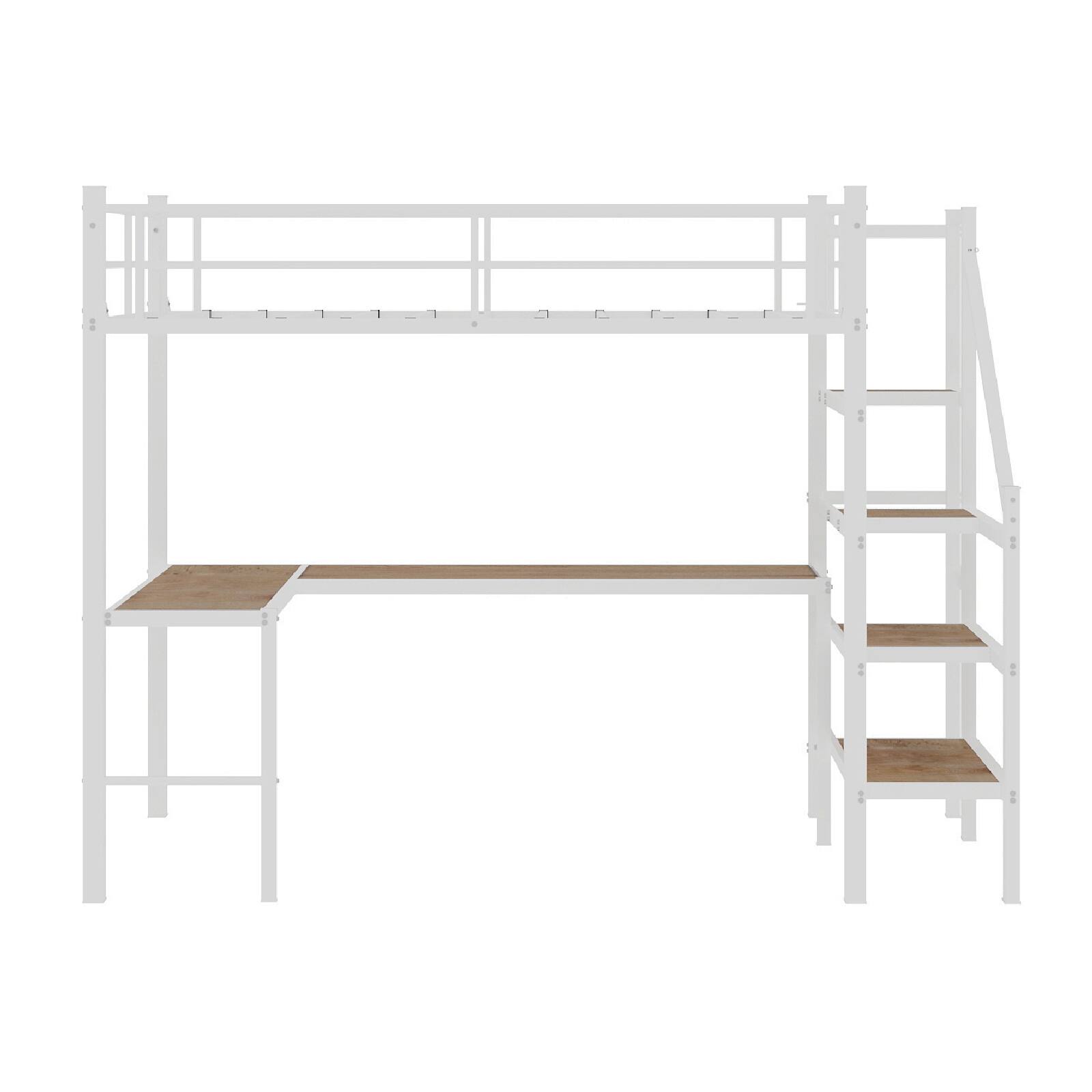 Alt View 8. Loheer - Loheer Twin Loft Bed with L-Shaped Desk Storage Stairs Noiseless Frame - White.