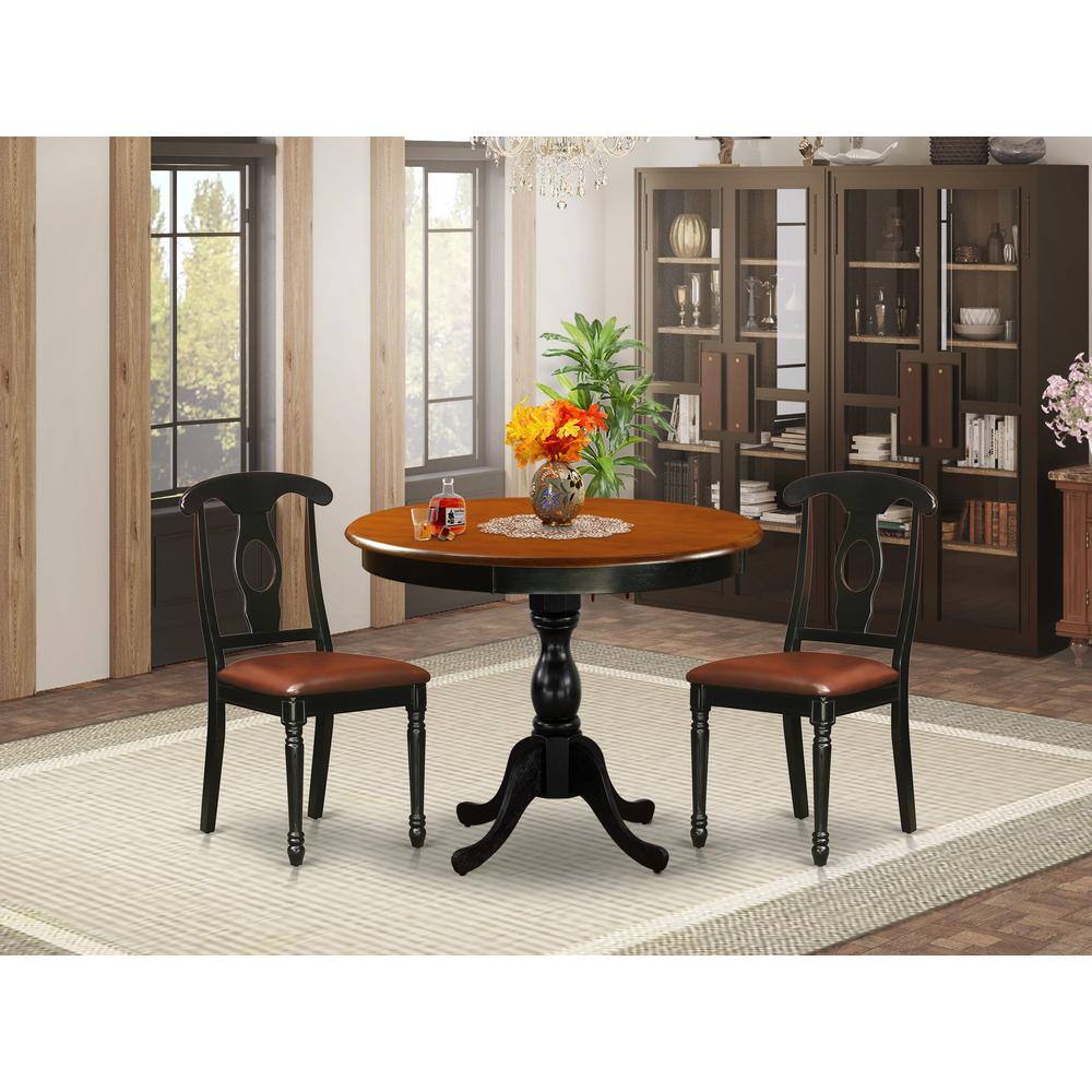 Angle. East West Furniture - East West Furniture 3-Piece Table Set Contains a Dinner Table and 2 Faux Leather Mid Century Chairs with Napoleon Back - Multi-Color.