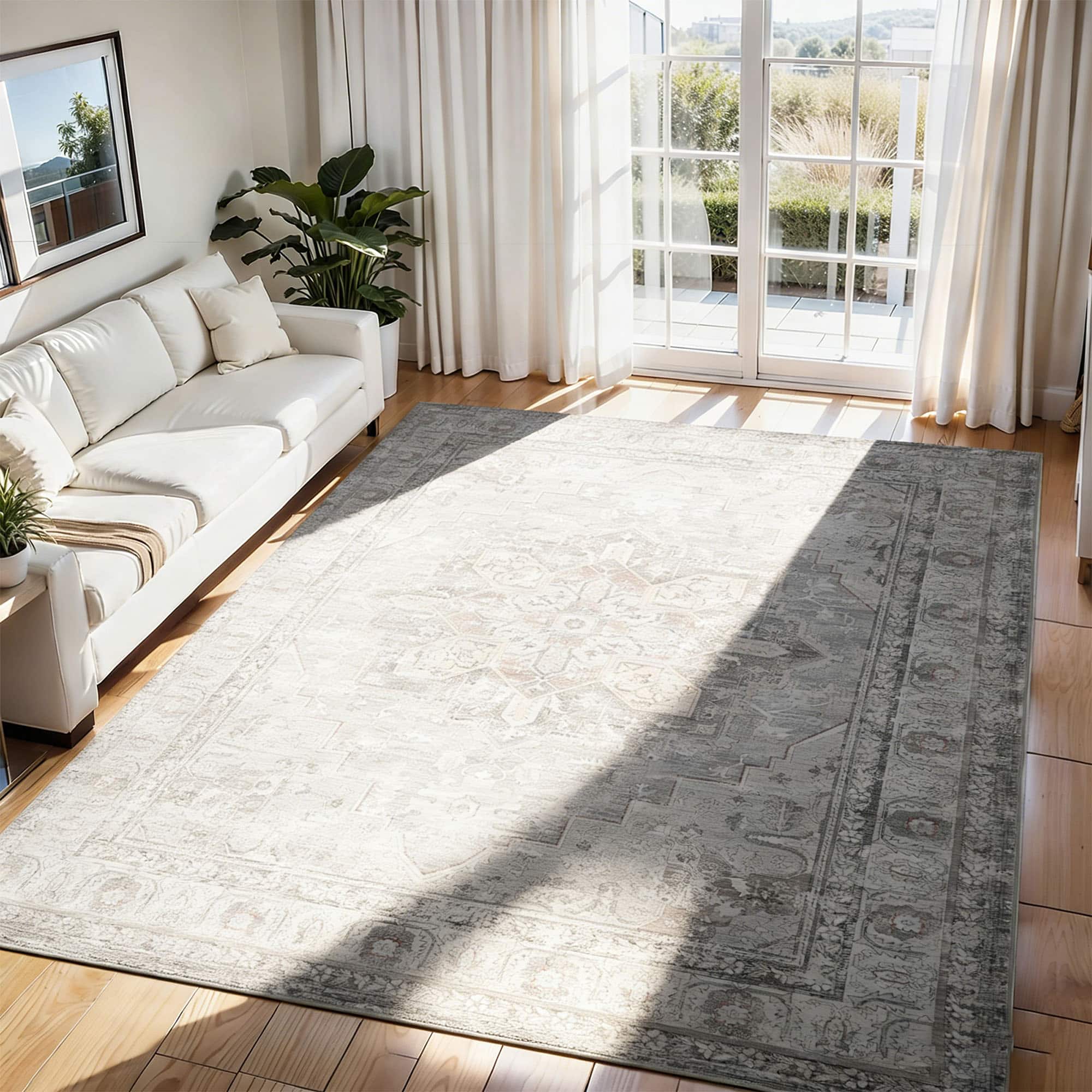 RYHNUYNE - 8x10 Area Rug Washable Rug,Modern Abstract Soft Non-Slip Rug Carpet for Bedroom Dining Nursery Home Office(Grayish Pink） - gray-pink