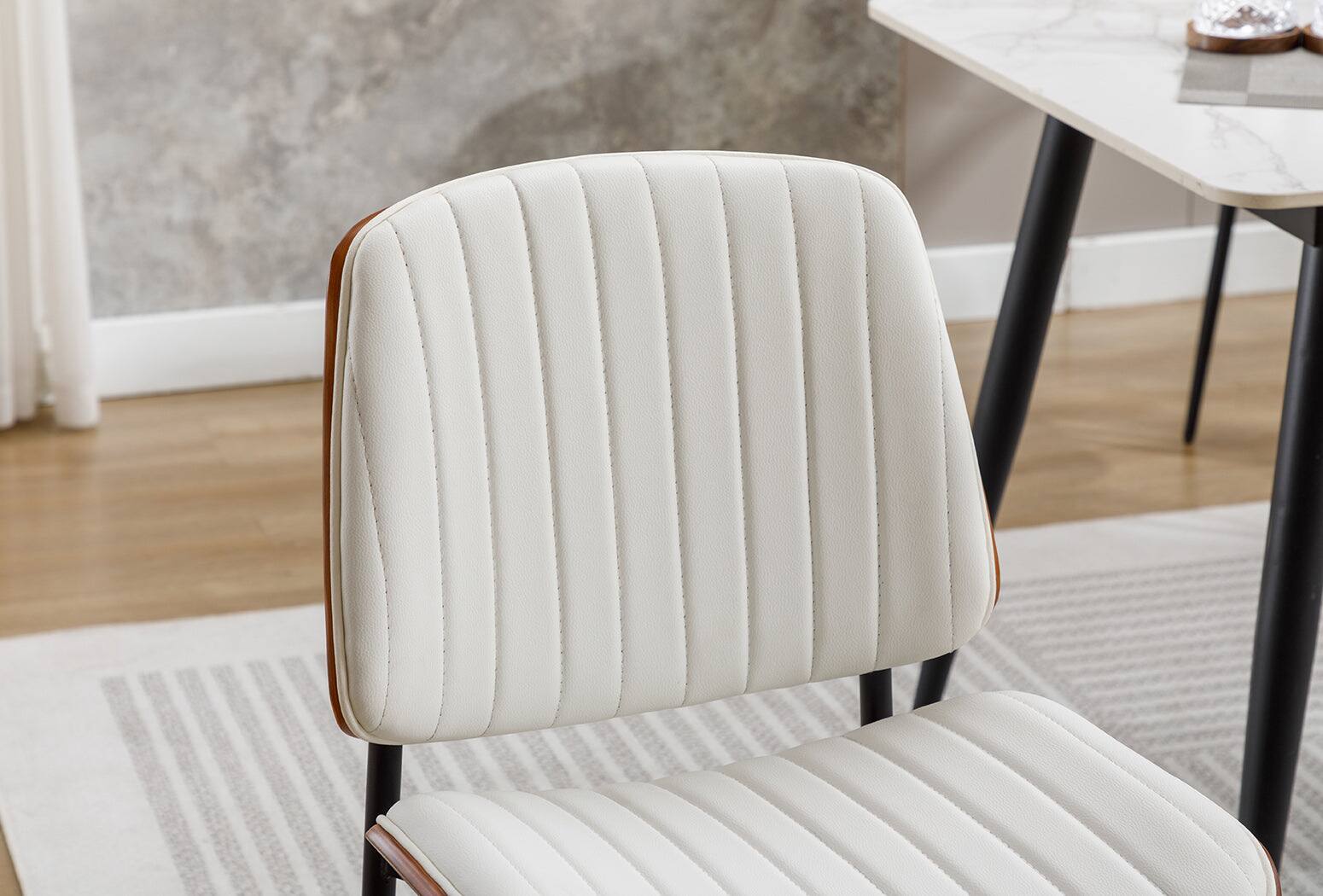 Alt View 4. Boyel Living - White Mid Century Modern Retro Faux Leather Side Chair with Bentwood Upholstered Seat Metal Legs Adjustable Foot - White.