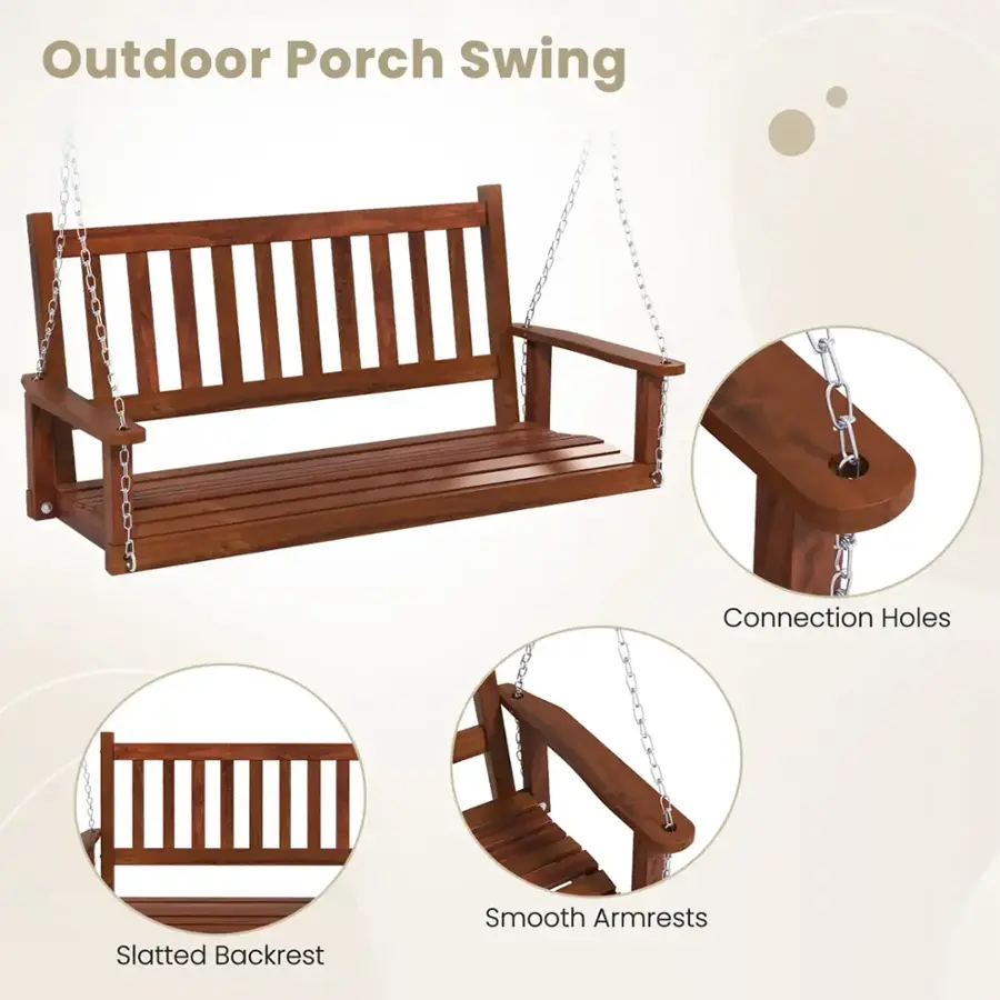 Outdoor Porch Swing Connection Holes Slatted Backrest Smooth Armrests