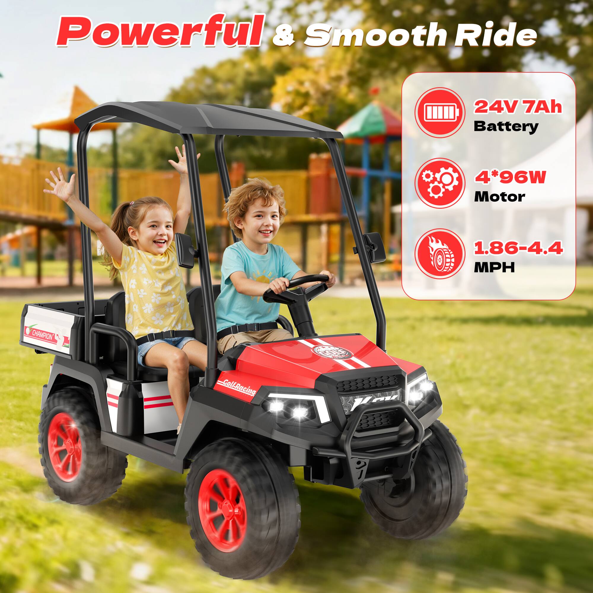 ANPABO 24V Kids Golf Cart, 4WD 2 Seater Electric Cars with Remote ...