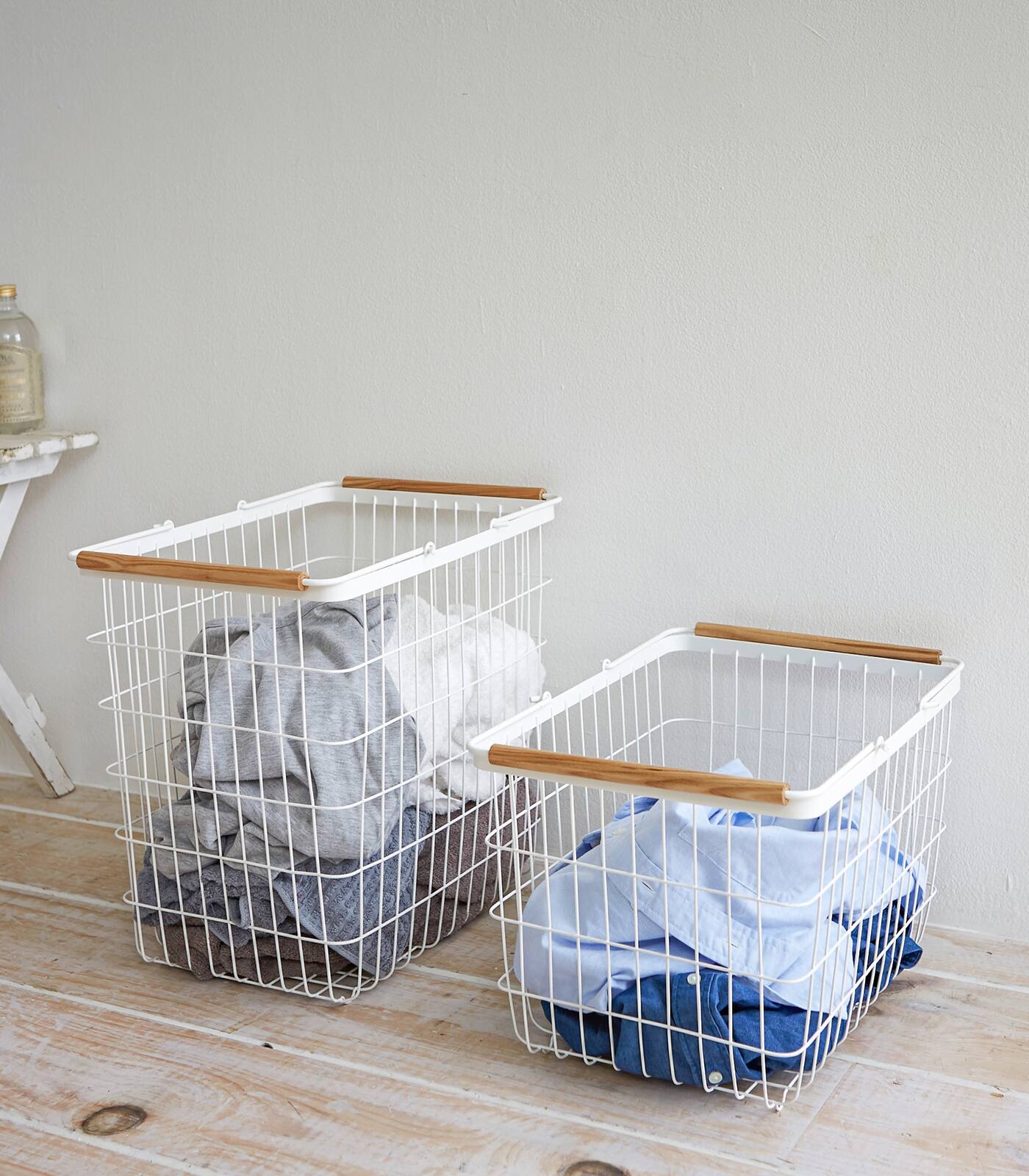 Angle. Yamazaki Home - Wire Basket - Two Sizes - White.