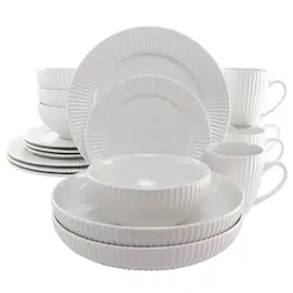 Elama - Elle 18 Piece Porcelain Dinnerware Set with 2 Large Serving Bowls - White