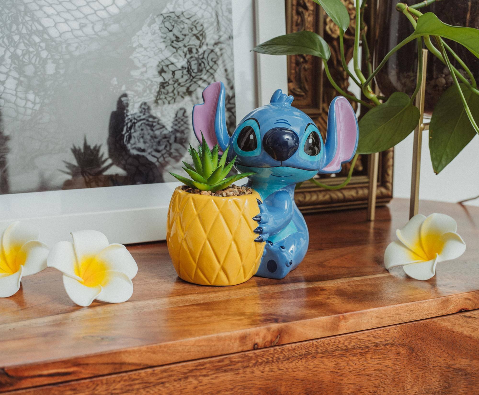 Alt View 3. Silver Buffalo - Disney Lilo & Stitch Pineapple 6-Inch Planter With Artificial Succulent - Blue.