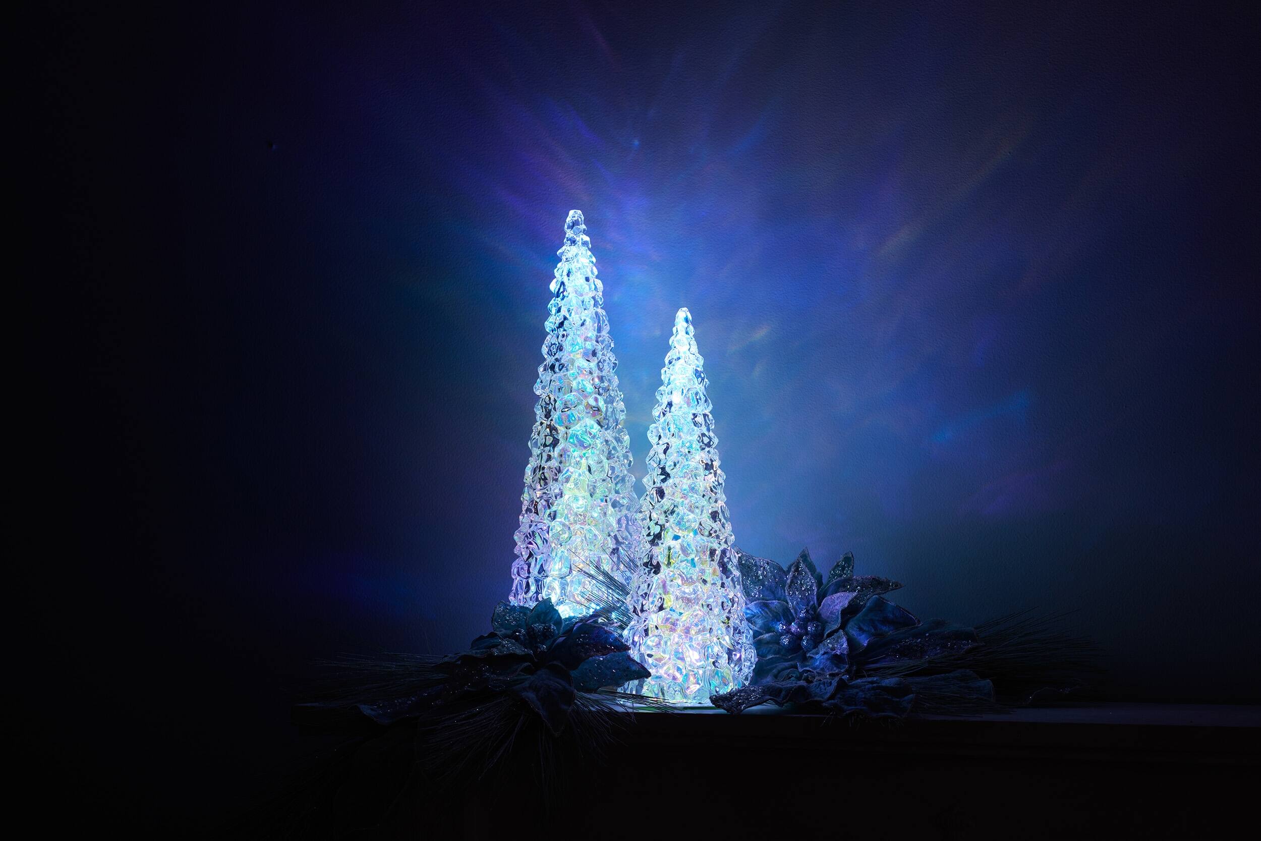 Left. BreeBe - Iridescent LED Pine Tree 13.5"H - White, Blue, Pink.
