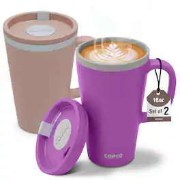 Copco - Double Wall Insulated Desk Mug Set of 2, 16 oz, Twist Lid & Handle, BPA-Free - Purple