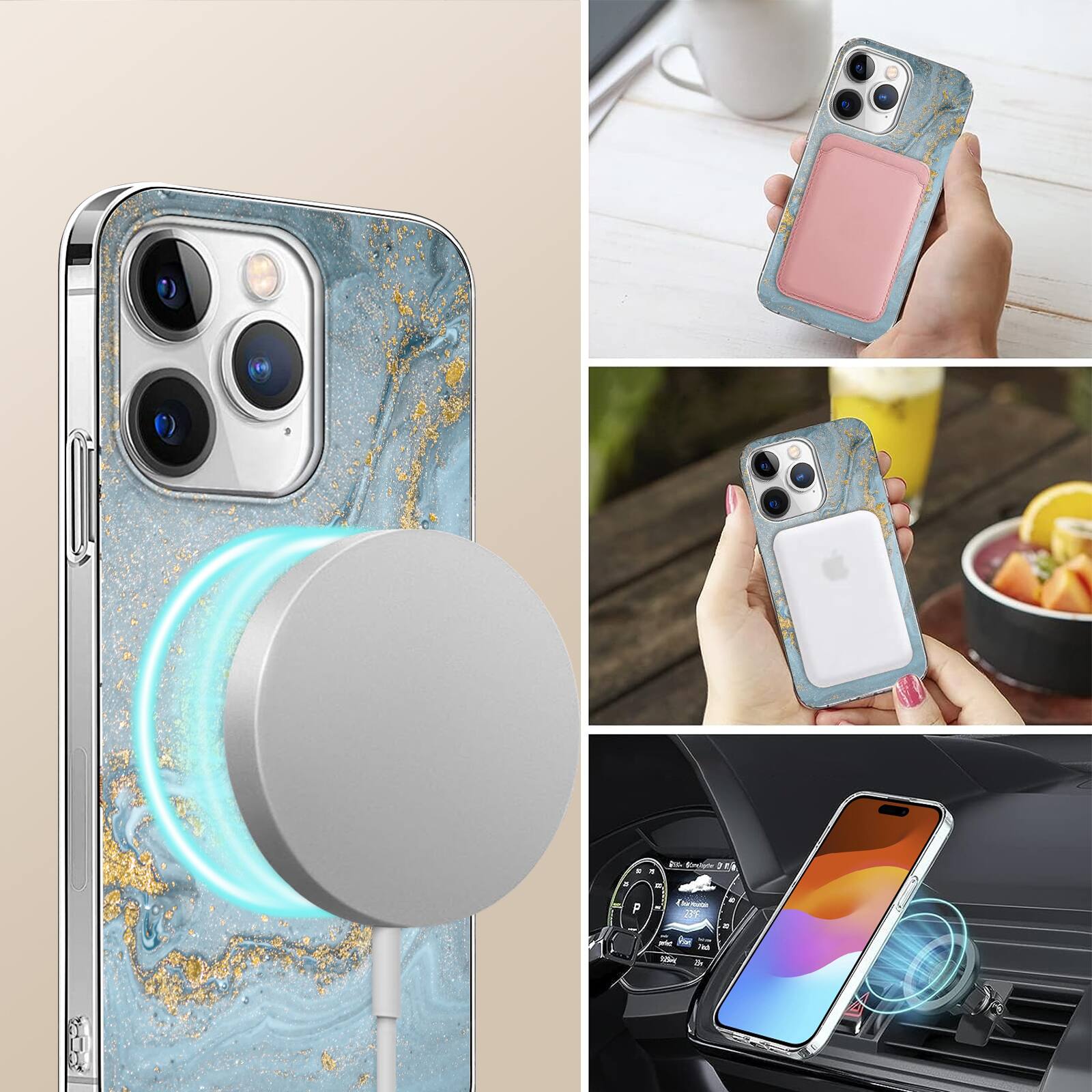 Back. SaharaCase - Inspire Seres Case Compatible with Magsafe for iPhone 15 Pro - Blue Marble - Blue.