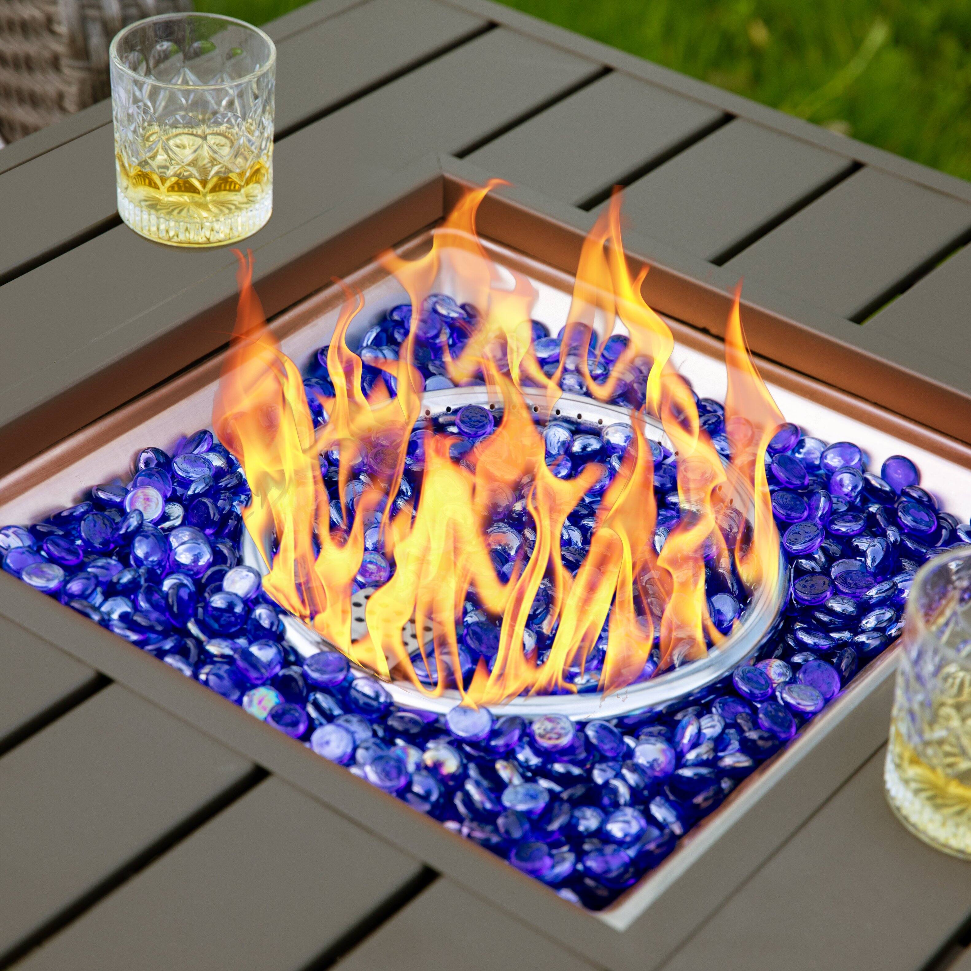 Angle. Nuu Garden - Outdoor 43" Fire Pit Table, 50,000 BTU Propane Fire Pit with Lid - Brown.