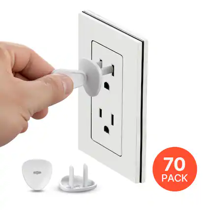 Front. VEVOR - Outlet Covers, 70 Pack, Plug Covers for Electrical Outlets, Secure Electric Socket Protector Caps with Shock Prevention - White.