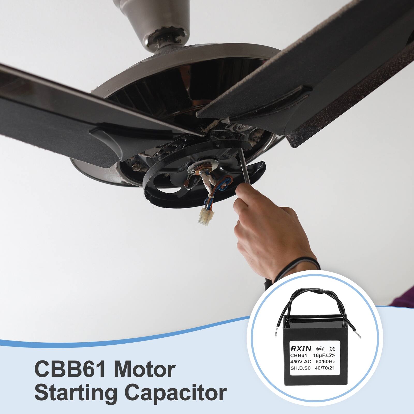 CBB61 Motor Starting Capacitor RXIN For CE CBB61 18uF±5% 450V AC 50/60Hz SH.D.S0 40/70/21