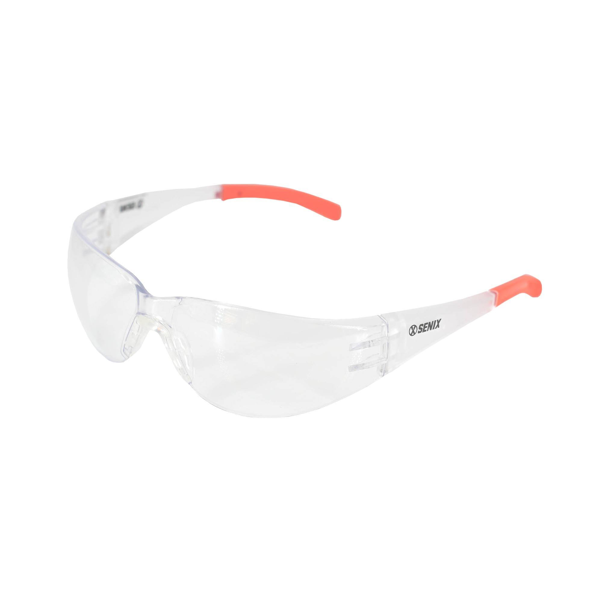 Front. SENIX - Safety Glasses, Z87.1+ Compliant, Impact-Resistant Protective Eyewear, UV 99.9% Protection, Soft Rubber Nosepiece - Clear.