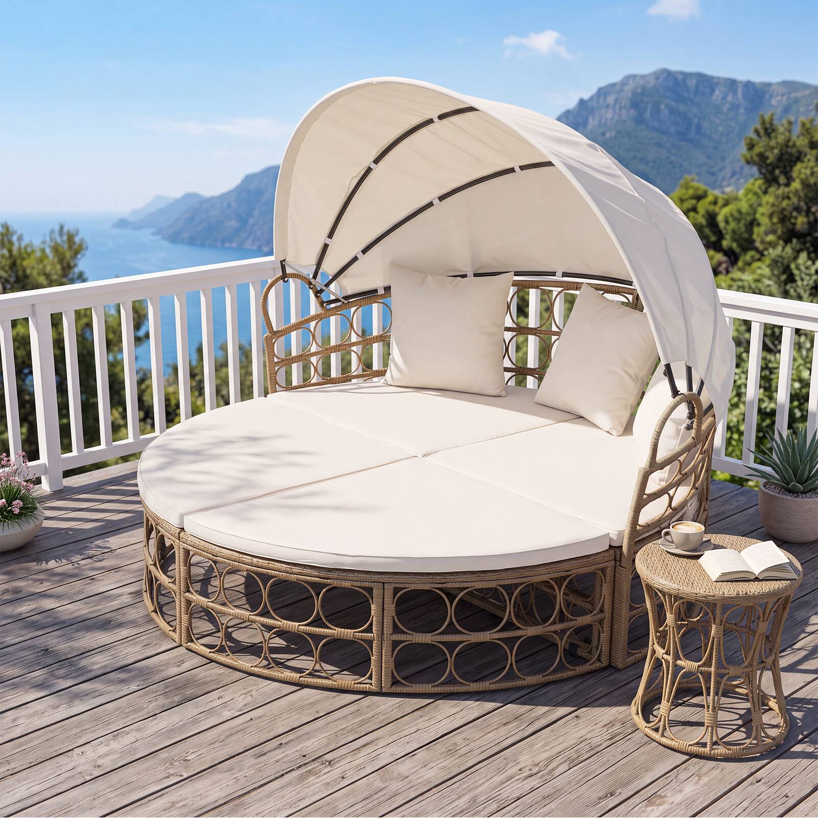 Alt View 5. Costway - Outdoor Patio Daybed w/ Retractable Canopy & Cushions - White.