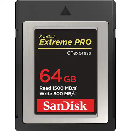 SanDisk Extreme PRO CFexpress 64 GB
Read 1500 MB/s*
Write 800 MB/s
SanDisk