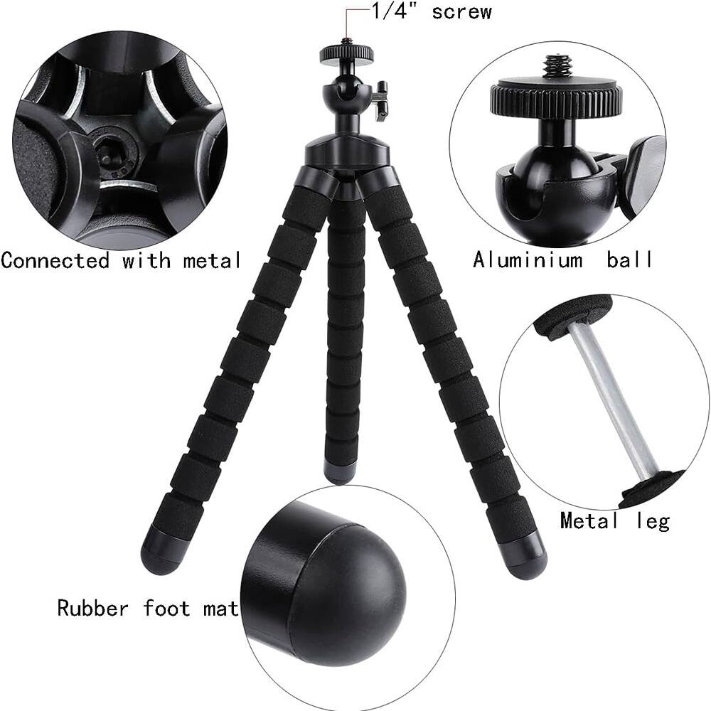 - 1/4" screw
- Connected with metal
- Aluminium ball
- Metal leg
- Rubber foot mat