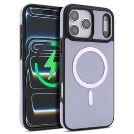 Dteck - Magnetic Carbon Fiber Texture Case for Apple iPhone 17 Pro Max, Slim Shockproof Phone Cover with Raised Edge Protection - Purple