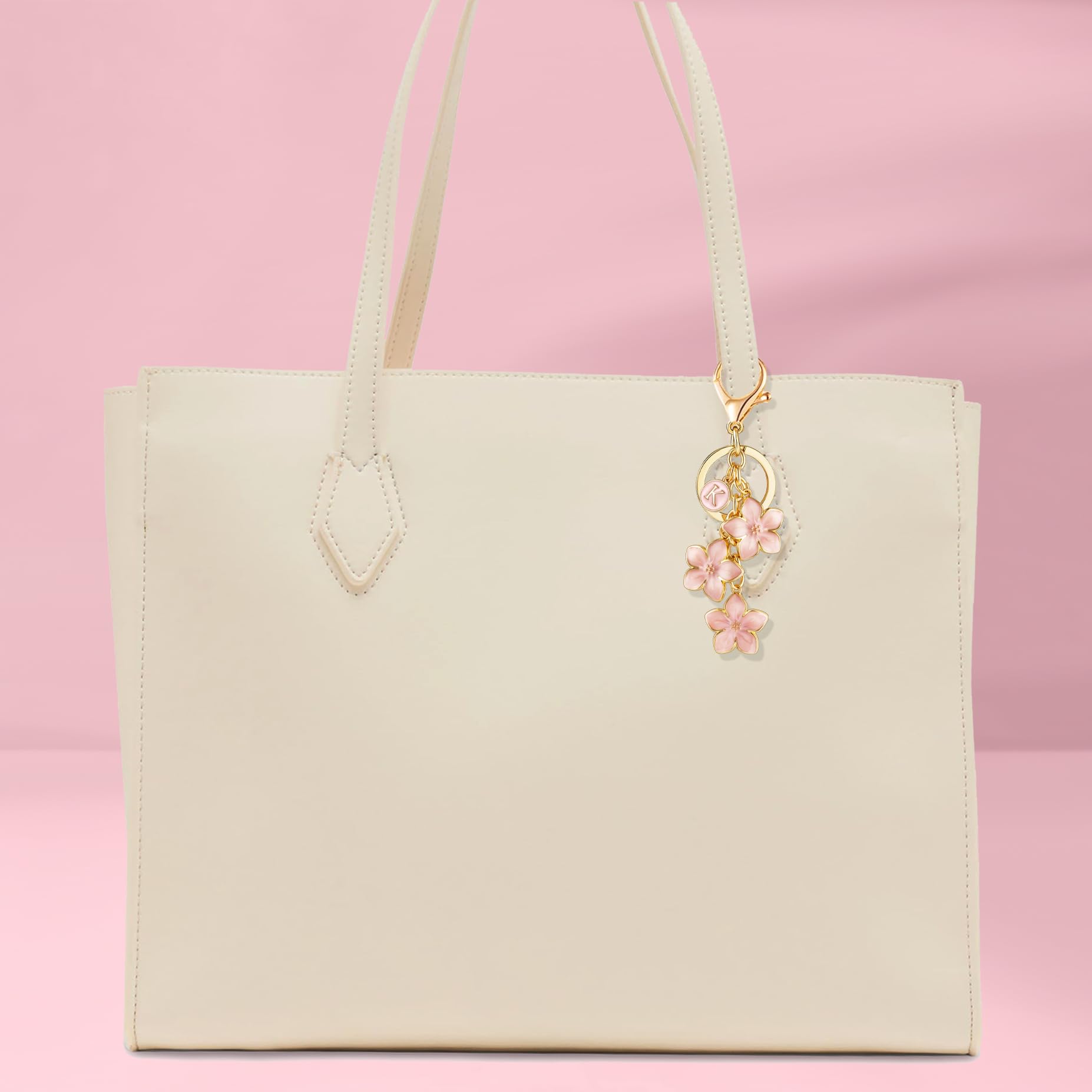 Alt View 1. Stylel Star - White/pink/black Big Cute Flower Initial Letter Keychain For Women Bag Charms Enameled Handbag Purse.