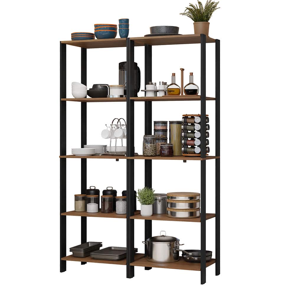 Madesa - Kitchen Pantry Storage Rack with 10 Open Shelves 47"L Multiuse Cabinet for Kitchen Organization - Black/Brown - Brown