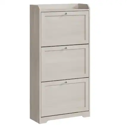 Front. Songmics Home - Shoe Cabinet with 3 Flip Drawers, Shoe Storage Cabinet, Adjustable and Removable Dividers, Holds up to 18 Pairs of Shoes - Oatmeal Beige.