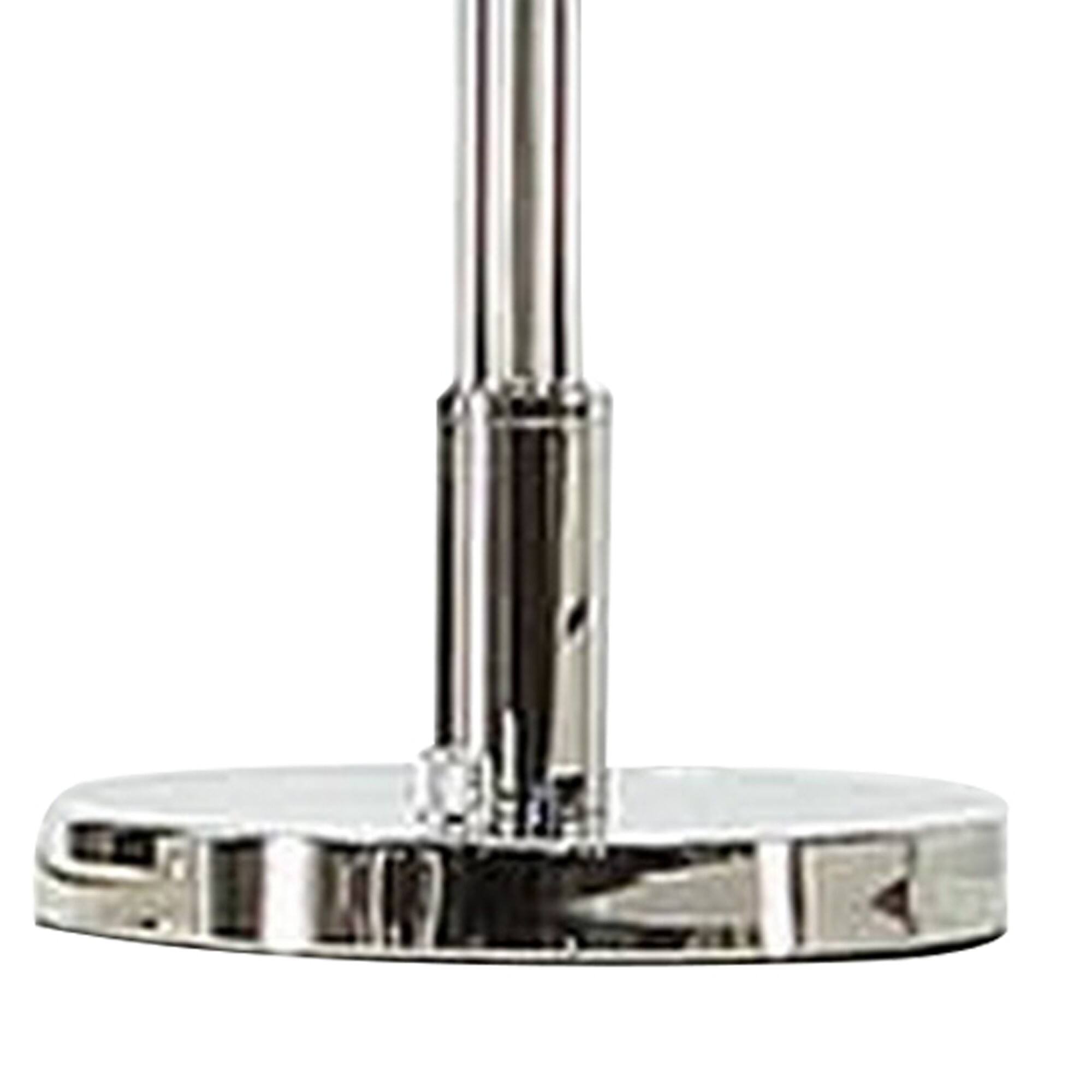 Back. Manhattan Lane - Indi 30 Inch Table Lamp, 3 Drum Fabric Shade, Round Metal Base - Nickel, Silver, White.